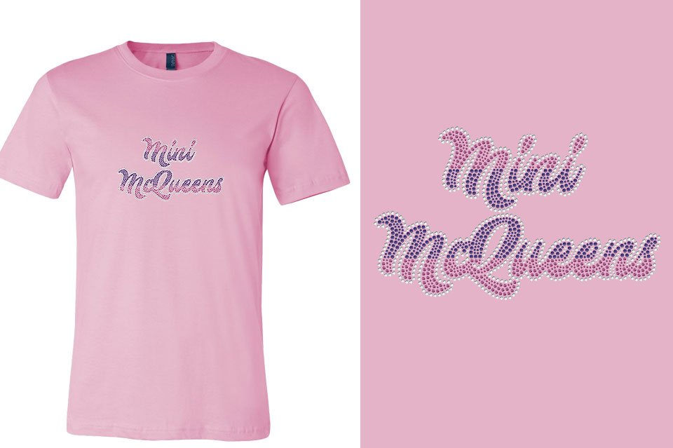 Rhinestones Mini McQueens Designer font 3-color stones Unisex t-shirt