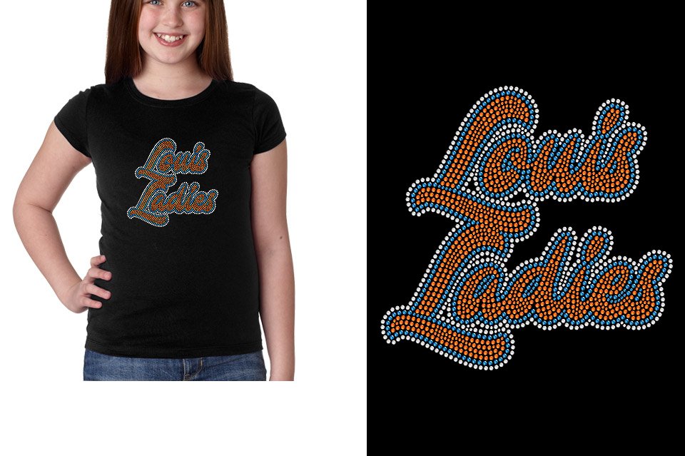 Rhinestones Louis Ladies Designer font 3-color stones Girls' Princess T-Shirt