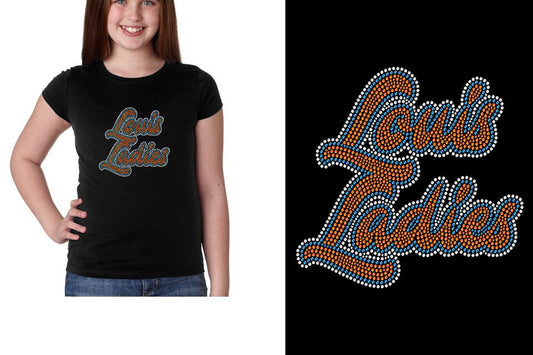 Rhinestones Louis Ladies Designer font 3-color stones Girls' Princess T-Shirt