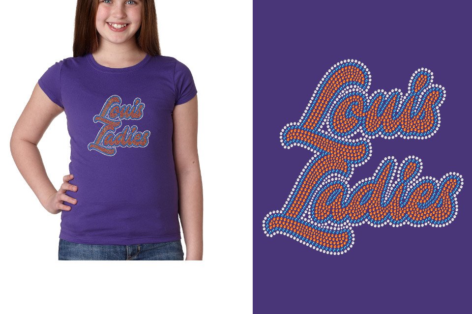 Rhinestones Louis Ladies Designer font 3-color stones Girls' Princess T-Shirt
