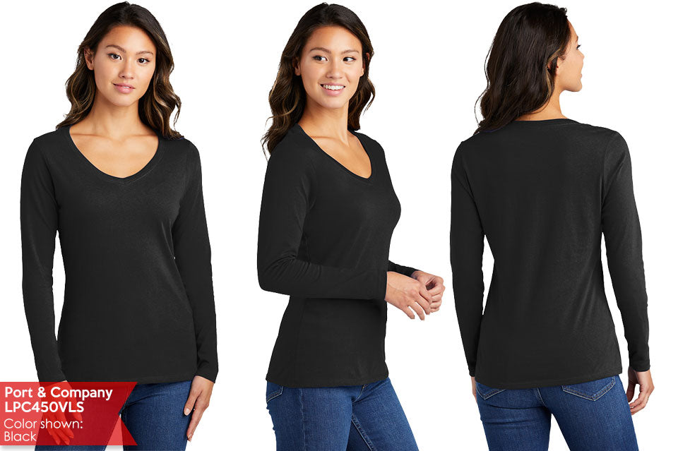 Rhinestones DA Interlocking Pink Stones Crystal Women's Relaxed Fit Long Sleeve V-neck
