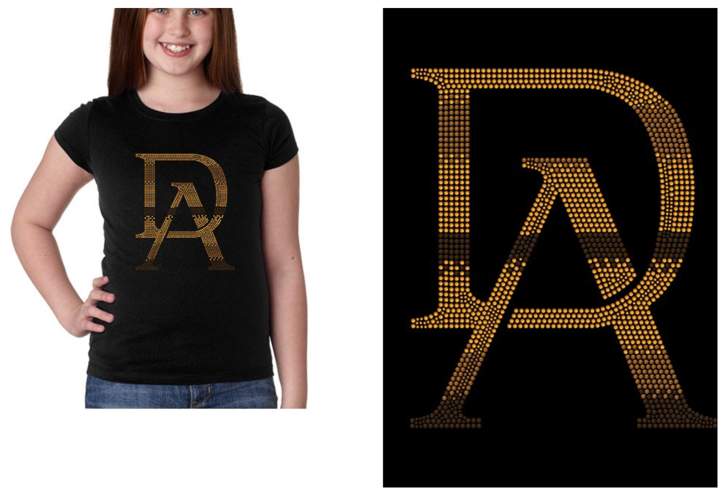 Rhinestones DA Interlocking Gold Brown Stones Youth Girls' Princess T-Shirt